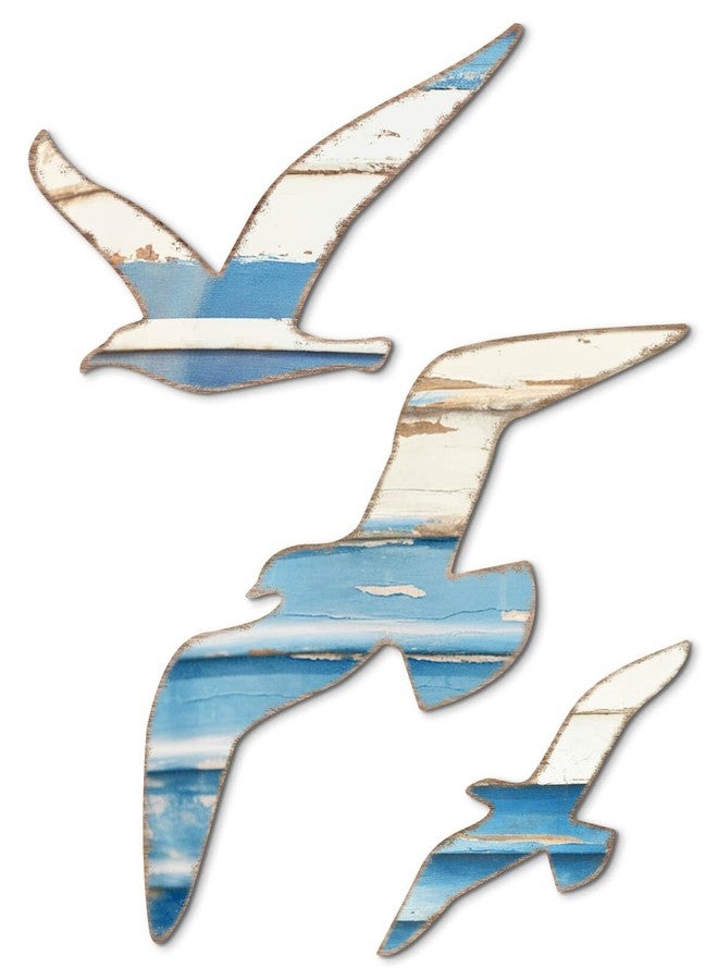 Putuo Decor 3pcs Wood Nautical Decor Seagull Wall Decor Nautical Coastal Theme Wall Art Adhesive Seagull Wall Sculpture Sea Birds Lake House Ocean Decoration Vintage Ornaments For Home Bathroom - Image 1